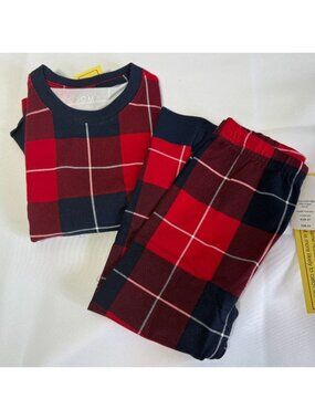 NWT SOMA Kids Girls 4T Pajama‎ Set Navy Blue/Red Checkered Cozy Soft Lounge Set
